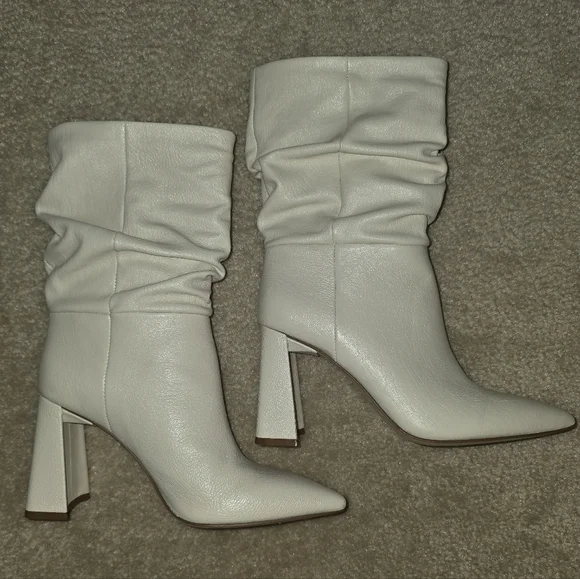 Mid Calf White Leather Women's Boots - Picture 2 of 2
